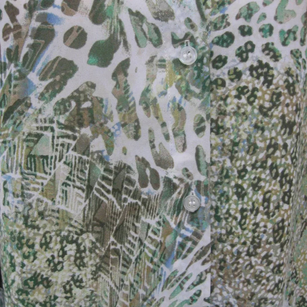 Chicos Animal Print Chiffon Tunic Blouse sz M Jeweled Collar Green Beige - Picture 8 of 12